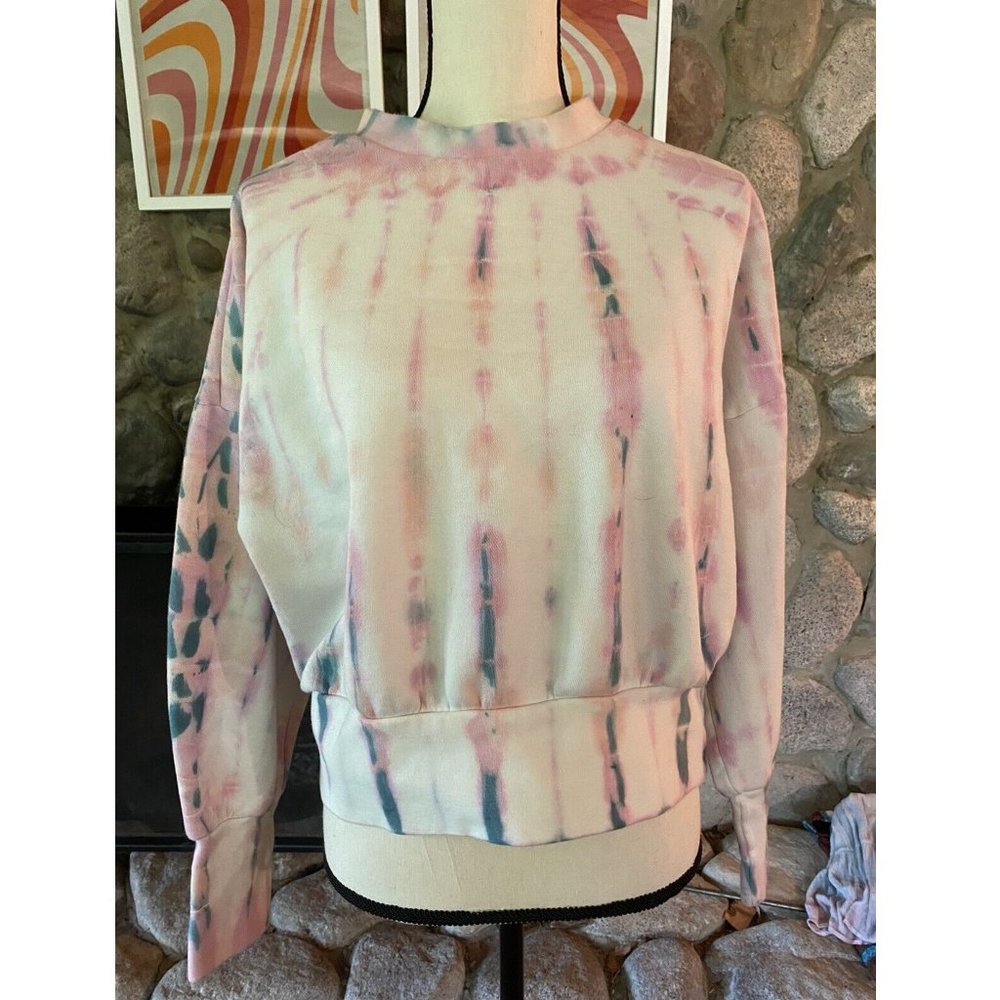 Old Navy Sweatshirt Womens Large L Long Sleeve Cropped Pullover Tie Dye Pink